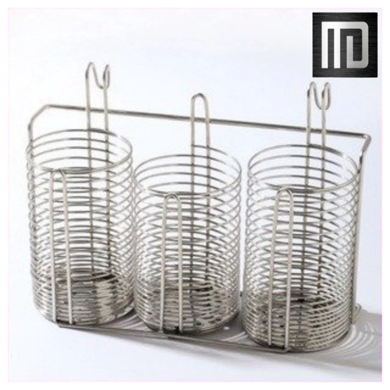 Ống đựng đũa 3 inox 304 MD MINH DUYEN STAINLESS STEEL thiết kế 3 ngăn hình trụ có sẵn móc treo sử dụng tiện lợi