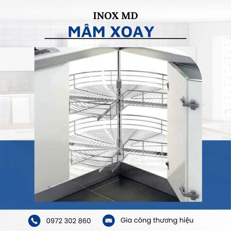 Kệ góc xoay tủ bếp inox 304 – giải pháp tận dụng tối đa không gian bếp từ Inox MD