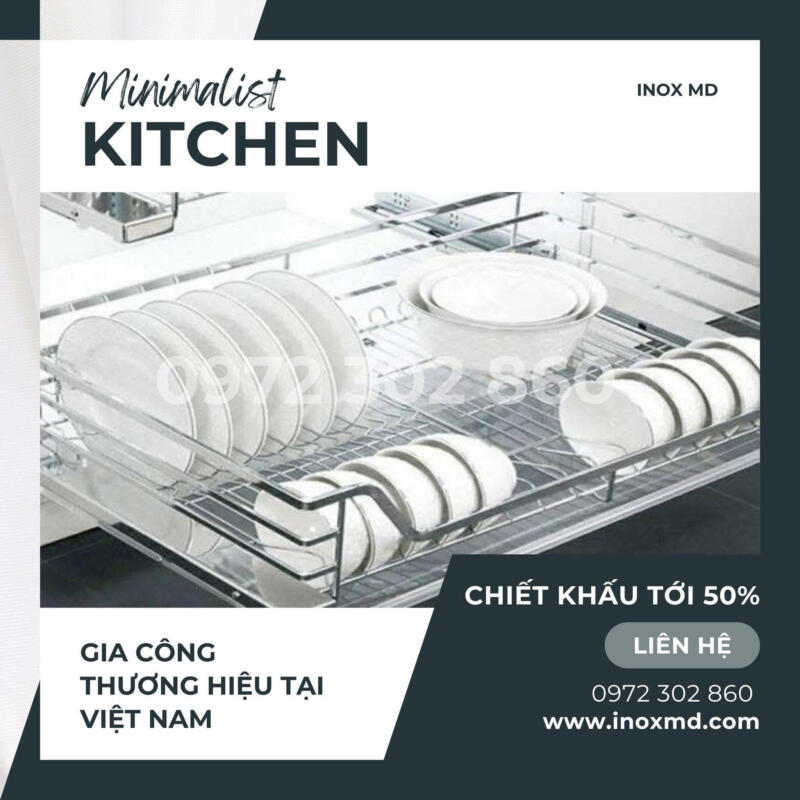 Phụ kiện tủ bếp inox MD – sản phẩm được gia công tinh xảo, sáng bóng, bền đẹp