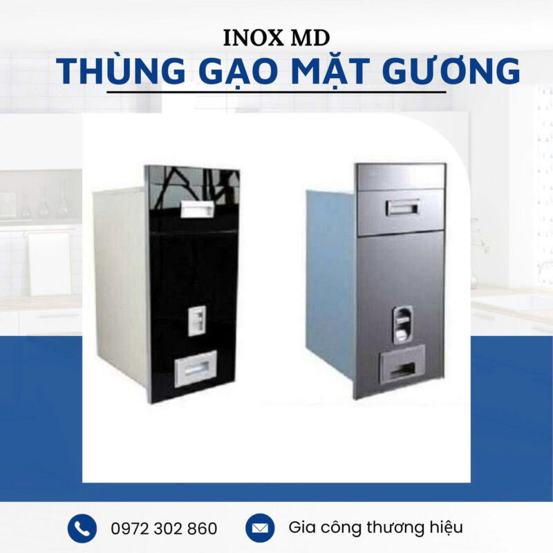 Thùng gạo âm tủ inox 304 – phụ kiện tủ bếp cao cấp, an toàn và bền bỉ từ Inox MD