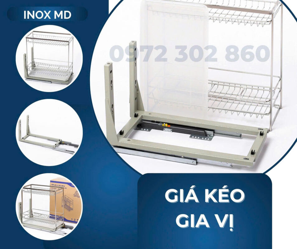 Giá gia vị MD inox 304 cao cấp lắp tủ bếp dưới
